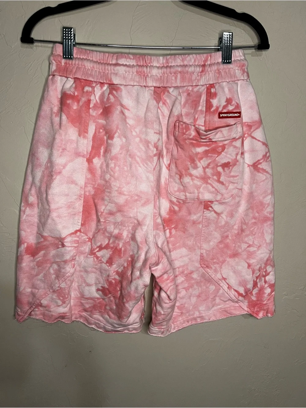 Sprayground Pink Tie Dye Limited Edition Terry Raw Hem Step Hem Mens Shorts